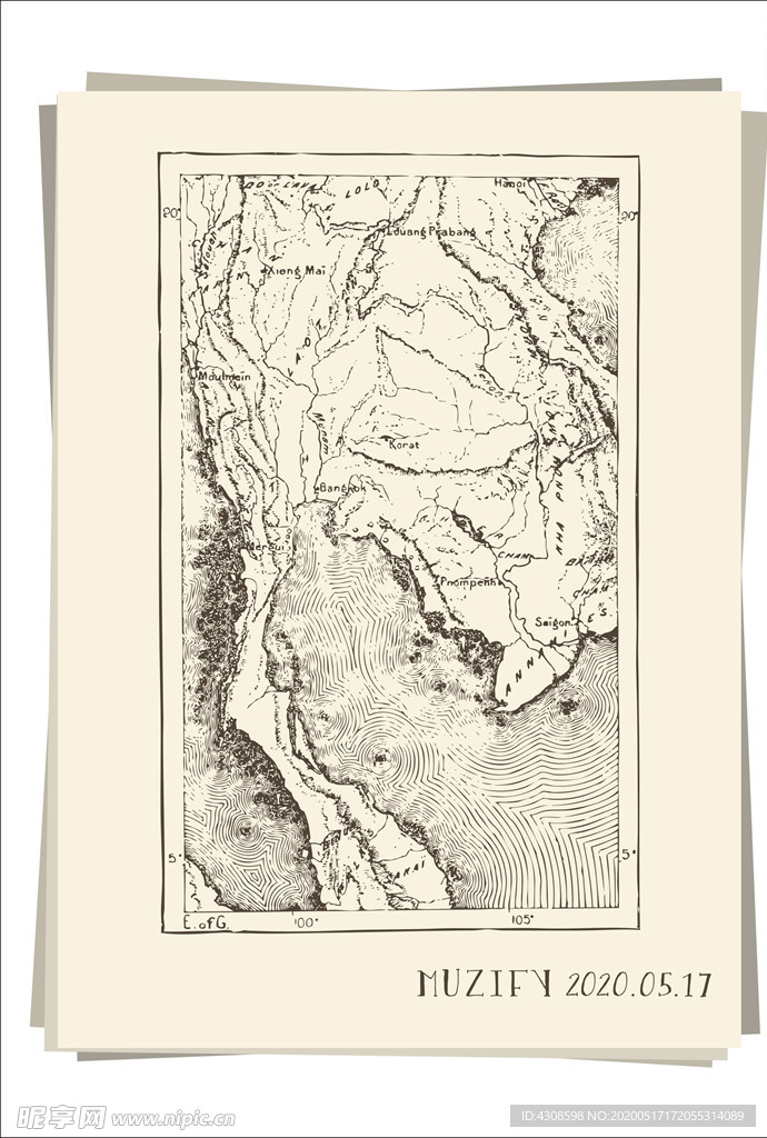 海域地域图素描画