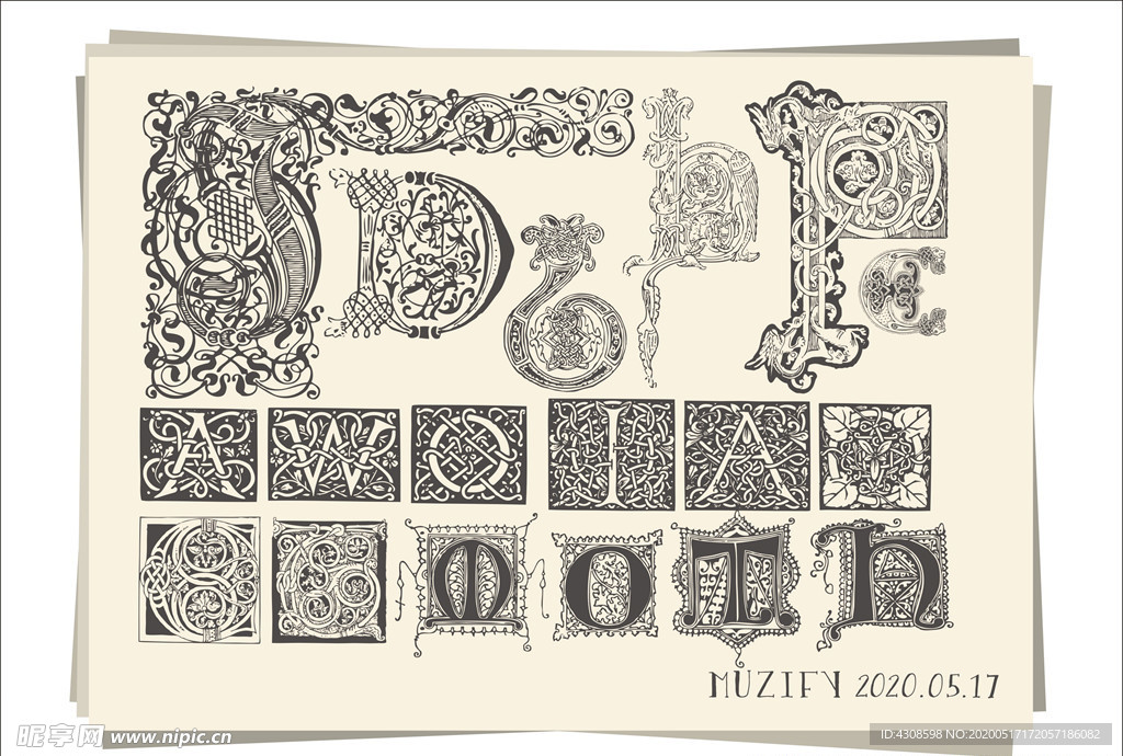 复古字母花边设计