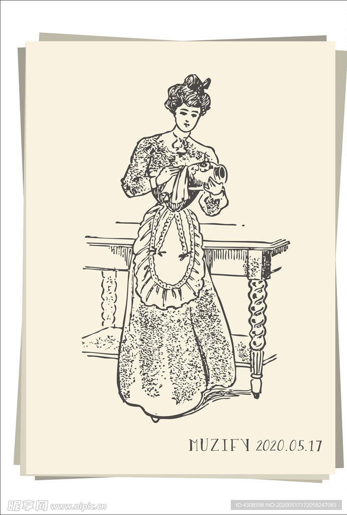 清理花瓶的女子 人物肖像画