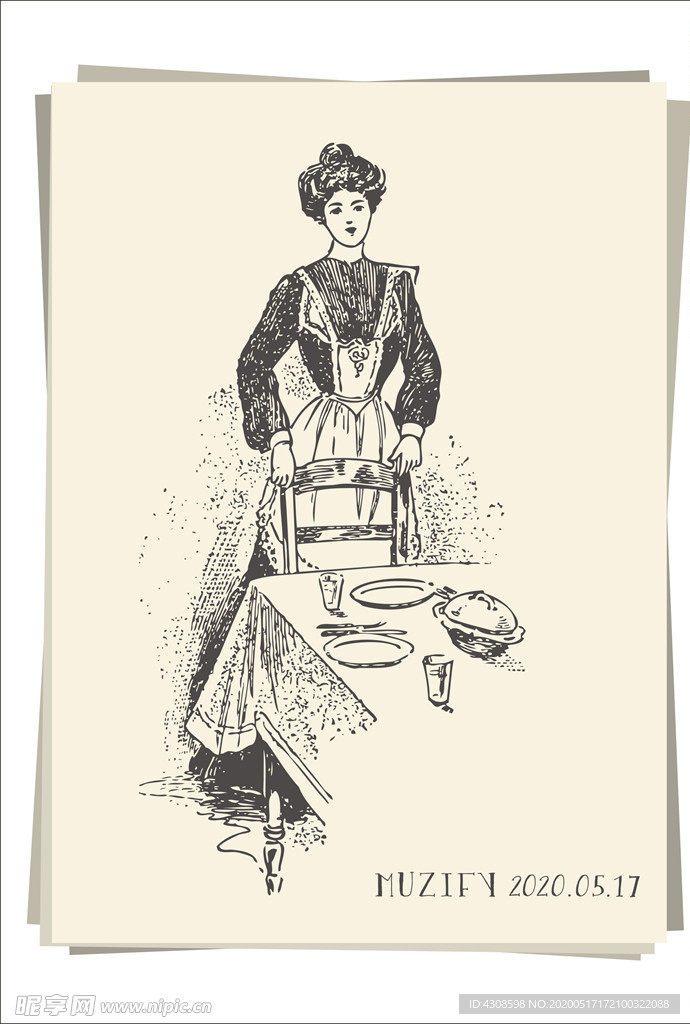 整理餐桌的女子 人物肖像画