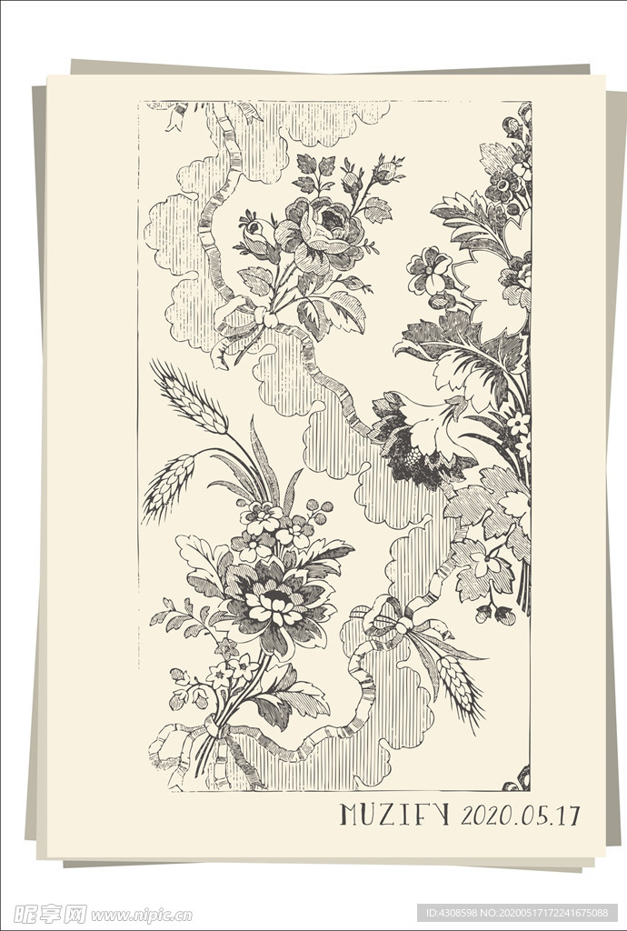 月季花 花卉底纹素描画