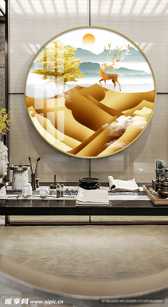 新中式麋鹿装饰画