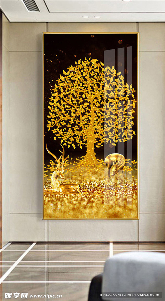 新中式发财树麋鹿玄关