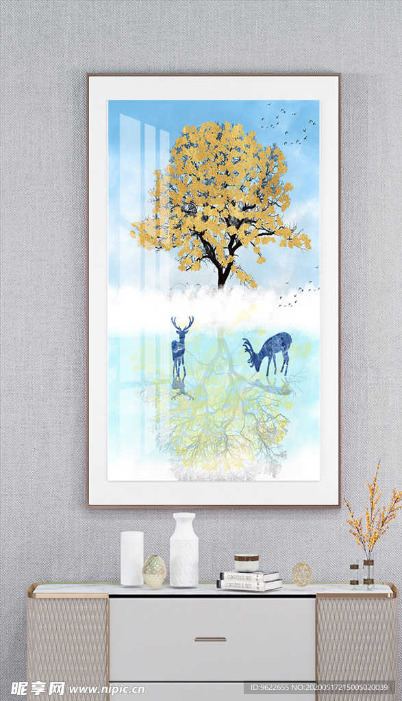 新中式发财树麋鹿玄关