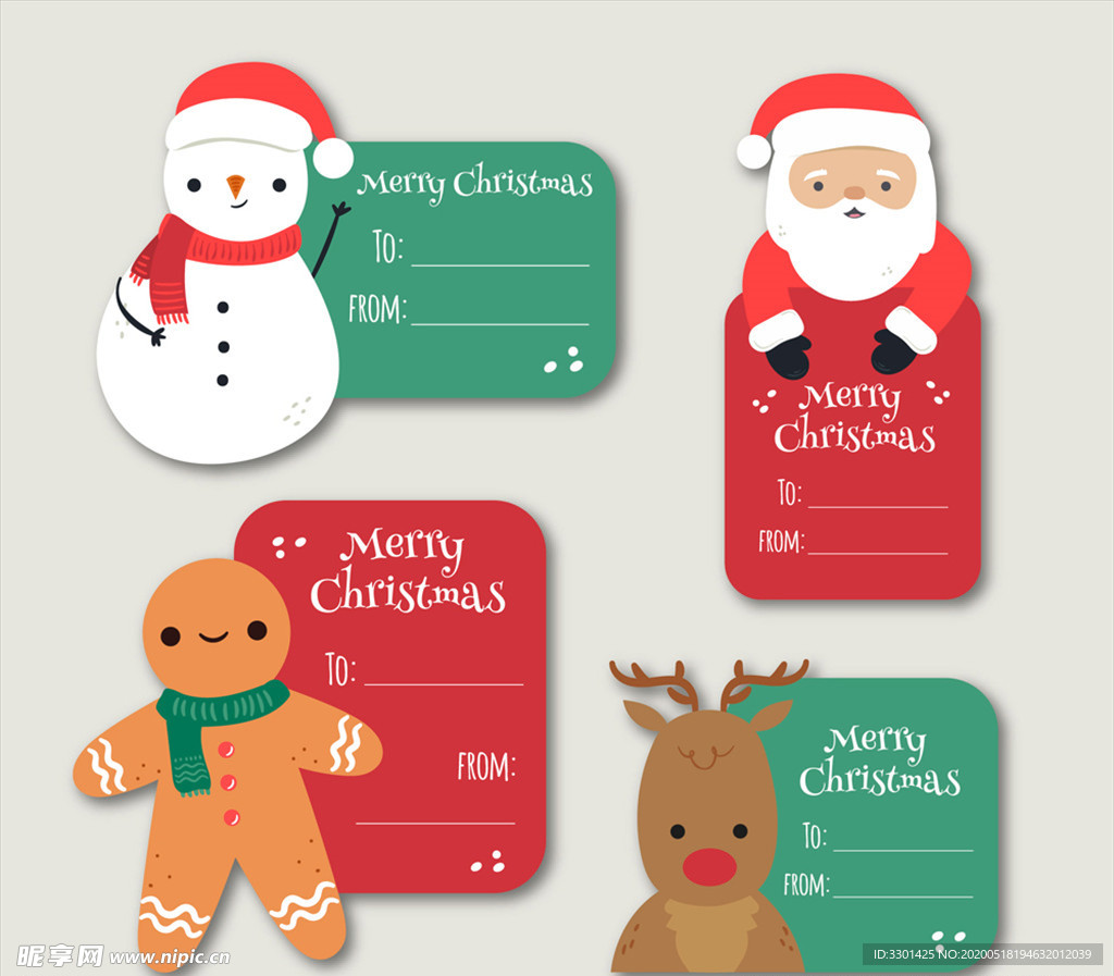 可爱圣诞节角色留言卡