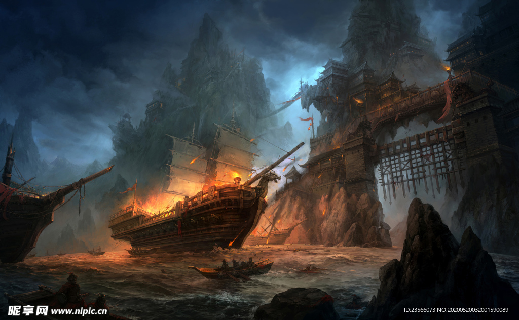 暗色风格古典风景油画