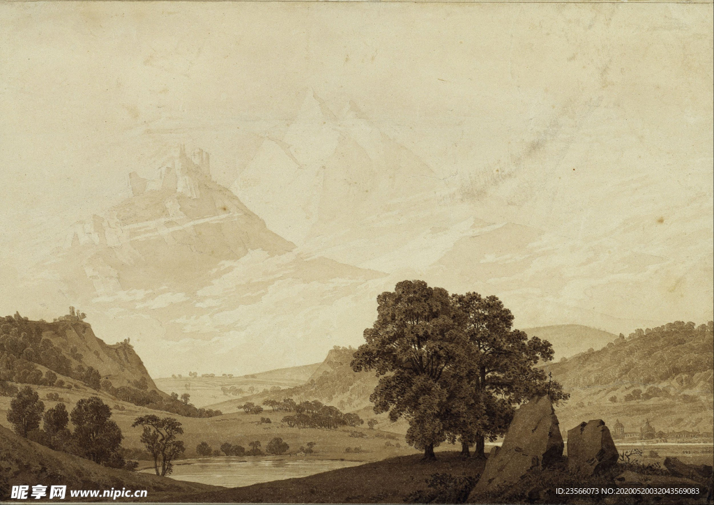 暗色风格古典风景油画