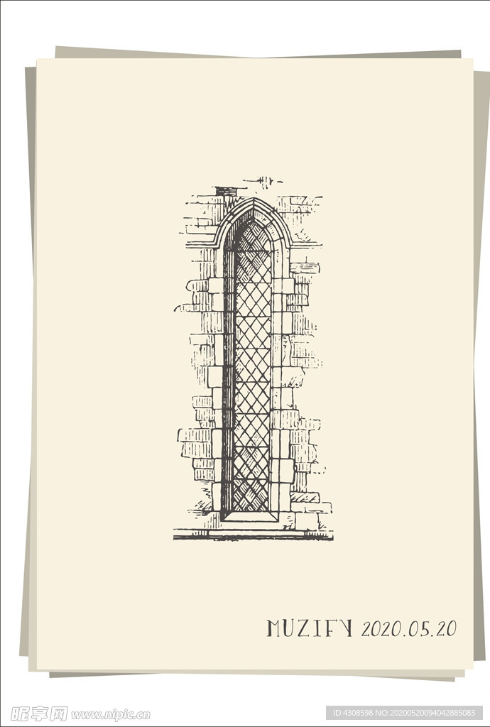 欧式复古窄窗手绘稿