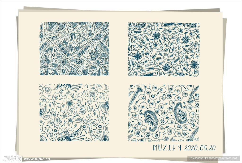 4款入花边底纹手绘稿