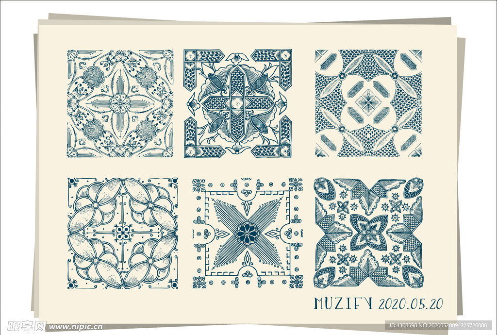 6款入花纹底纹手绘稿