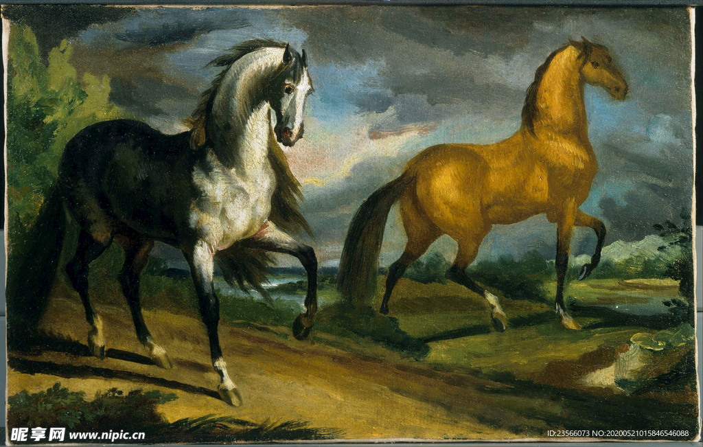 动物马奔跑油画