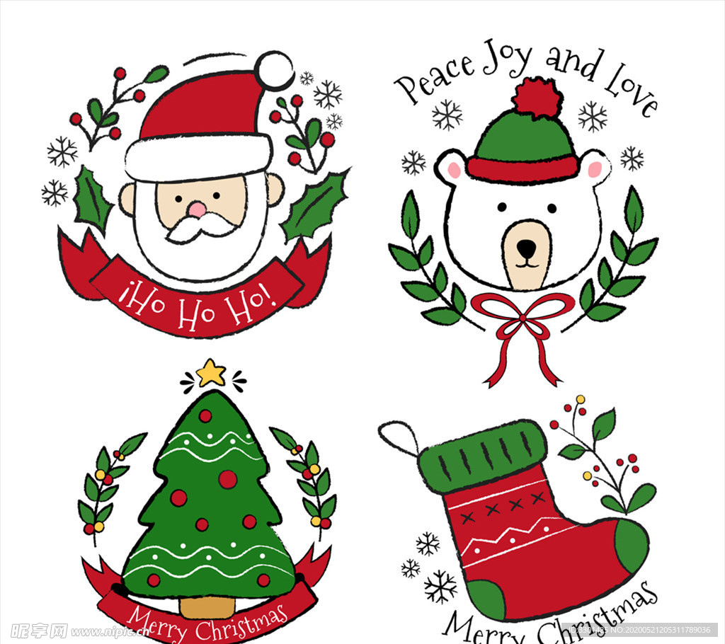 彩绘圣诞节标签标志设计