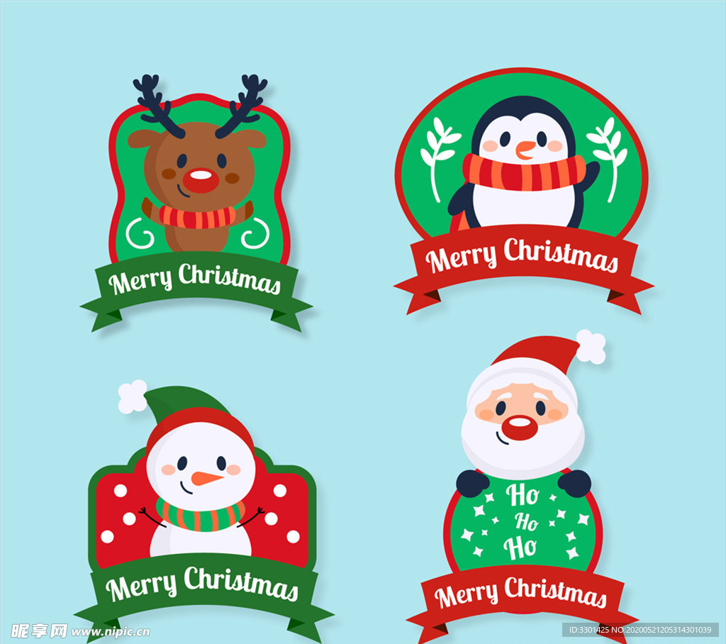 可爱圣诞节微笑角色标签