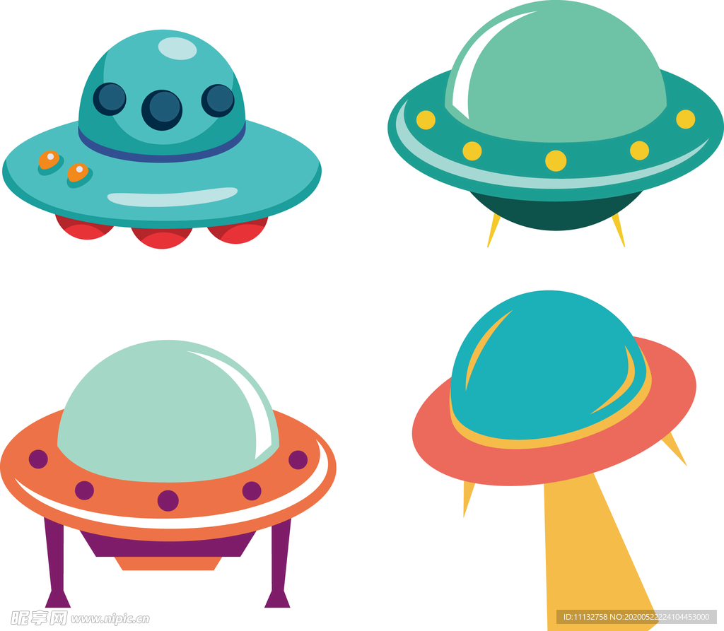 外星飞碟飞船卡通儿童插画素材
