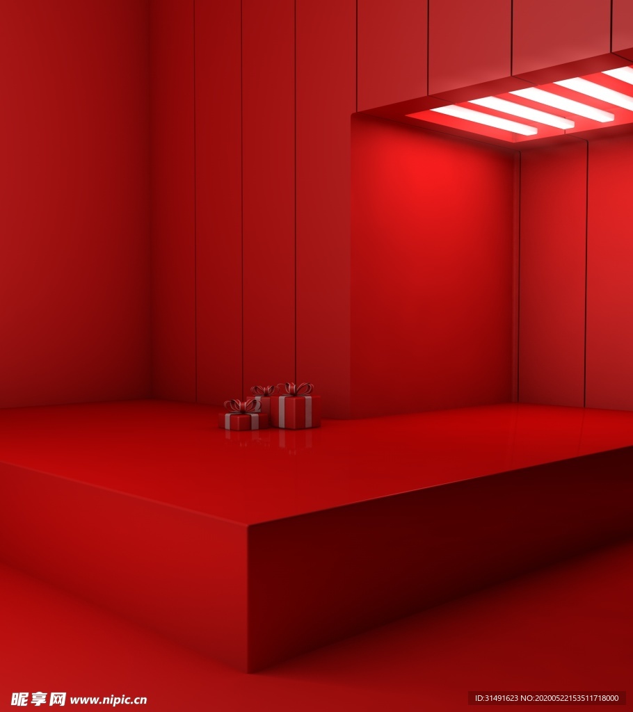 红色背景 红色舞台 几何场景
