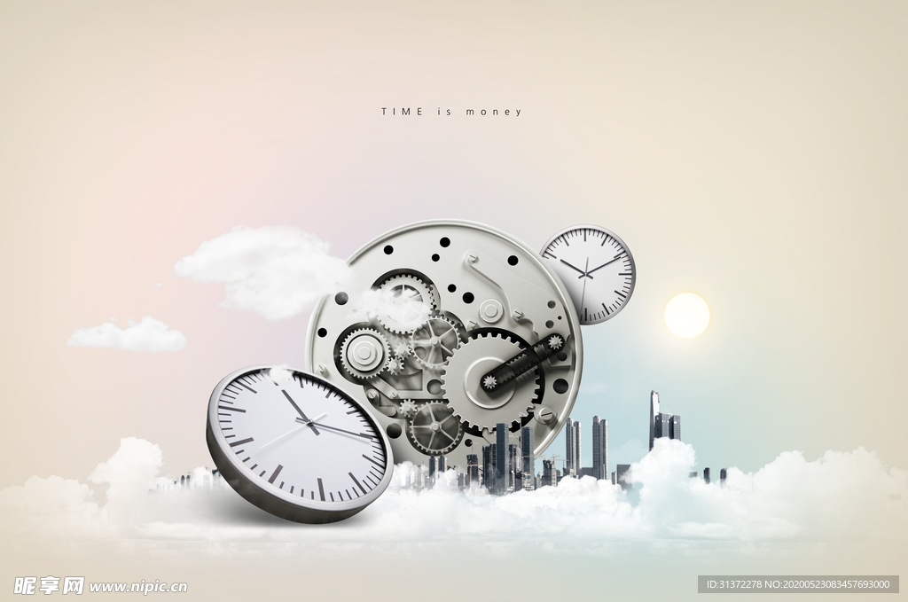 创意时间与天空成合背景