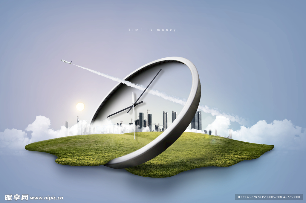 创意时间与天空成合背景