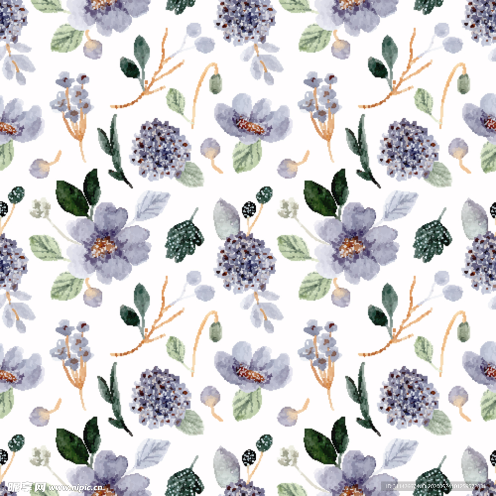 无缝花纹 水彩画