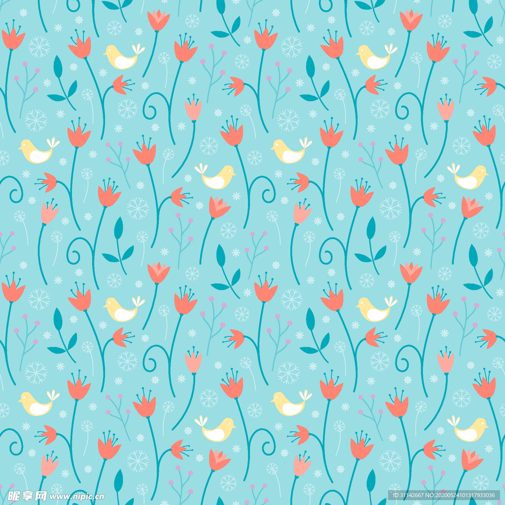 无缝花纹 花鸟