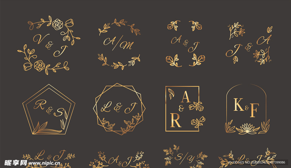 金色婚礼英文艺术字