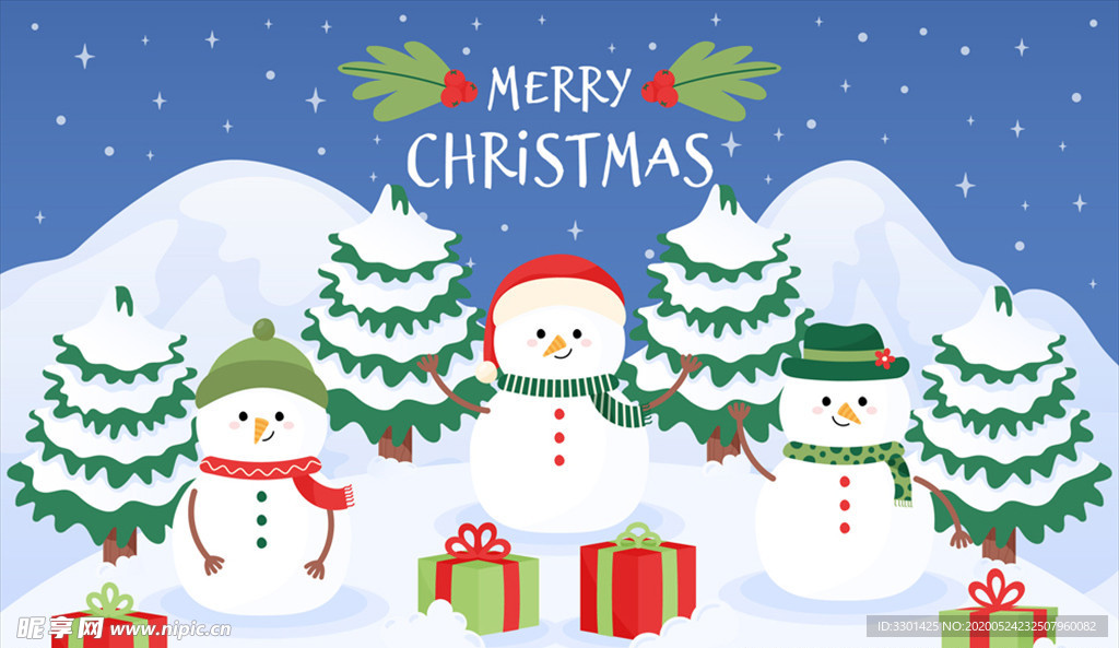 可爱圣诞节雪地雪人