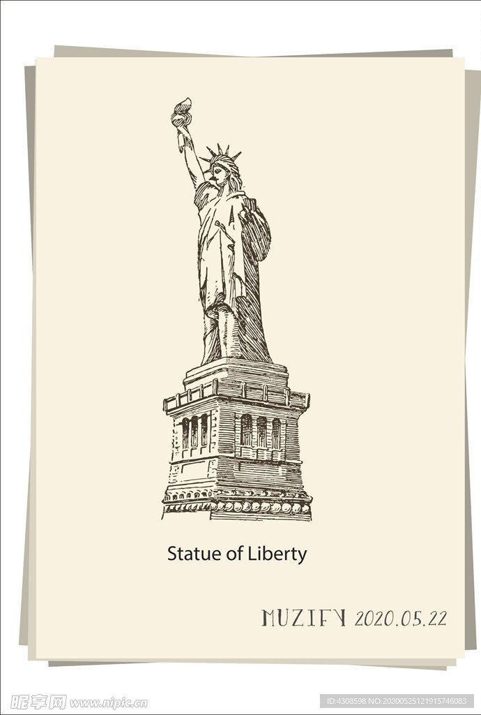 美国 自由女神像 素描画