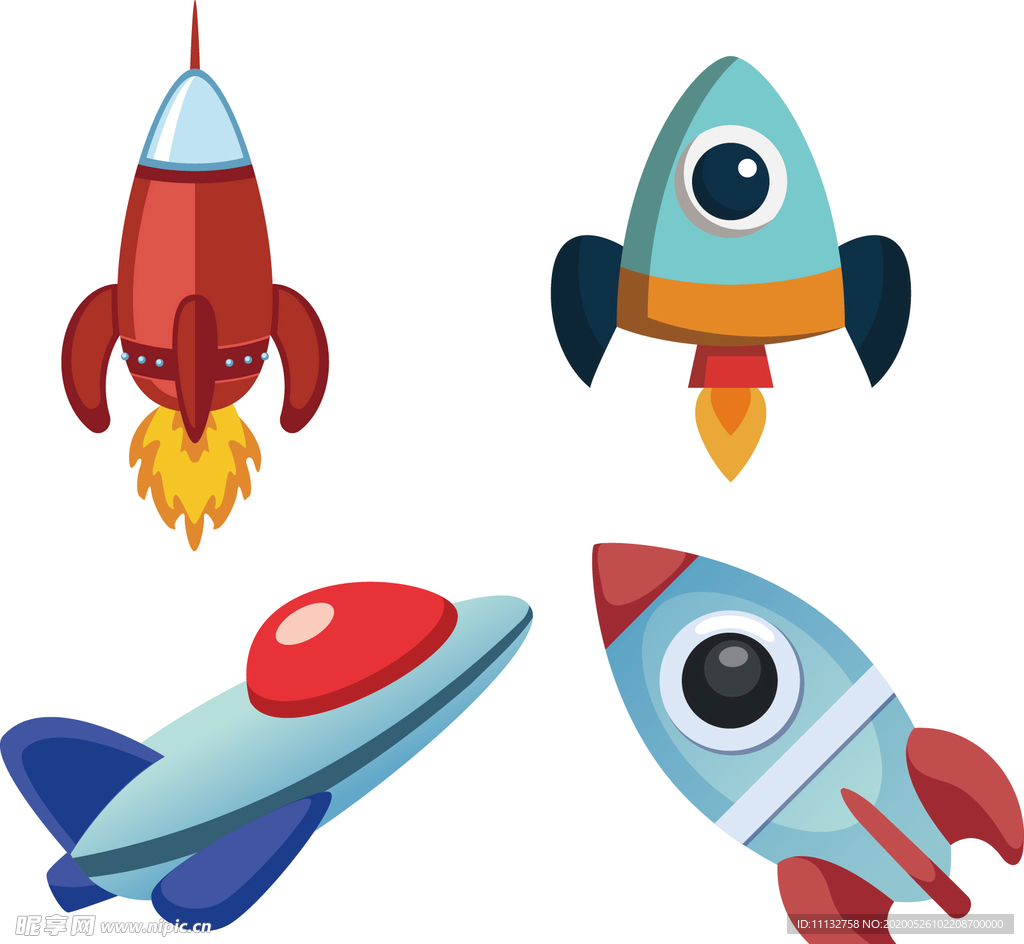 手绘彩绘火箭宇宙太空插画素材