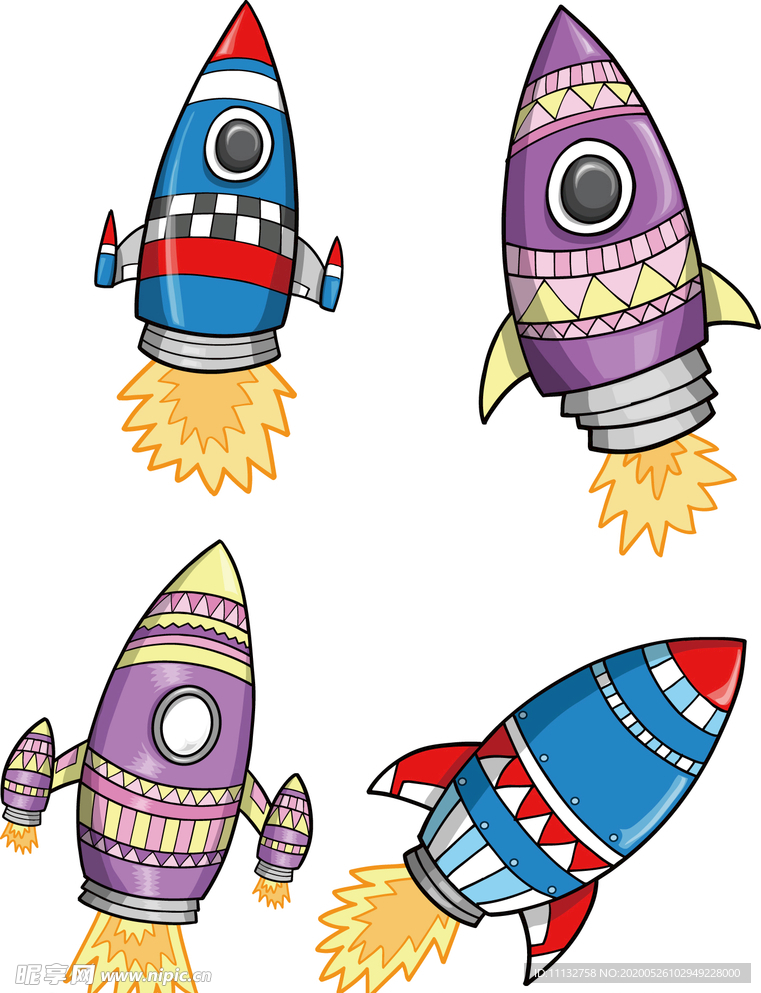 卡通火箭航天飞机太空宇宙插画