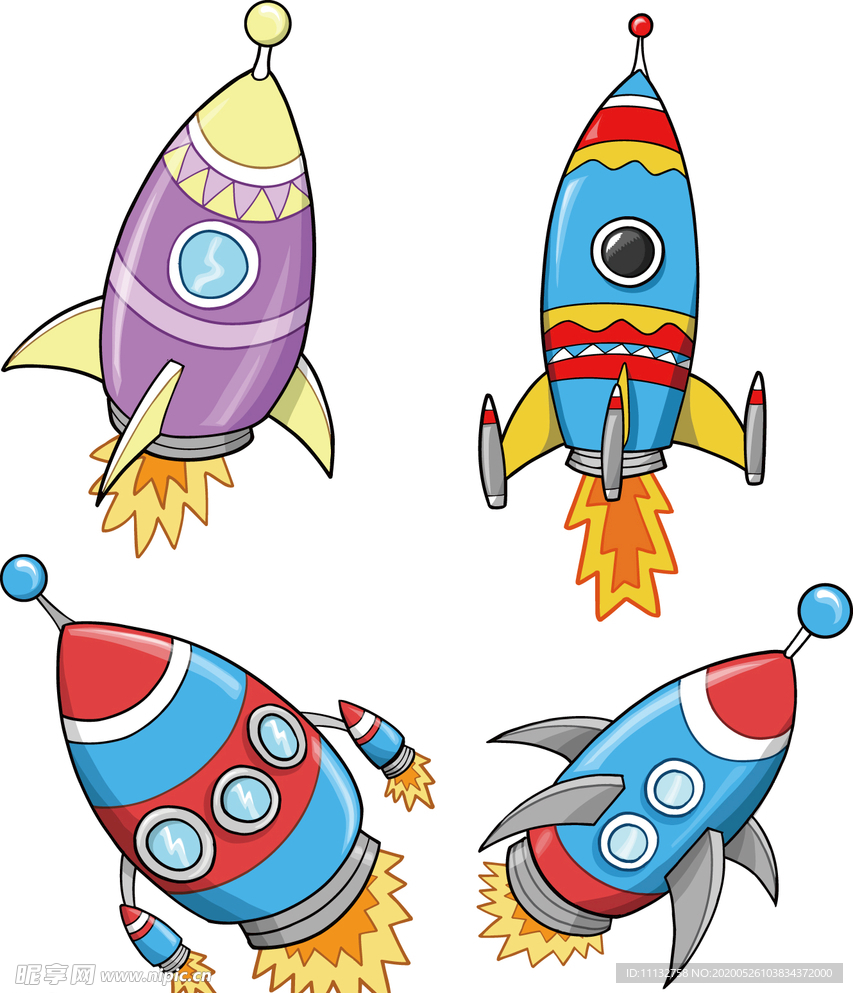 卡通火箭宇宙飞船飞机插画素材