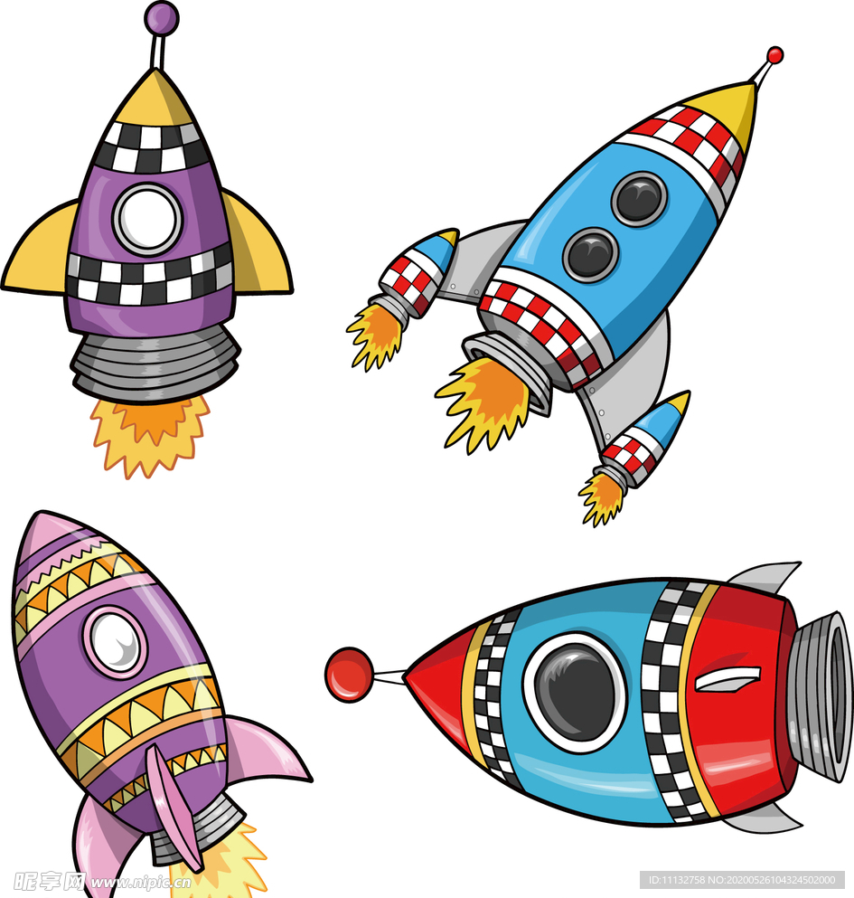 手绘卡通火箭儿童宇宙太空飞船