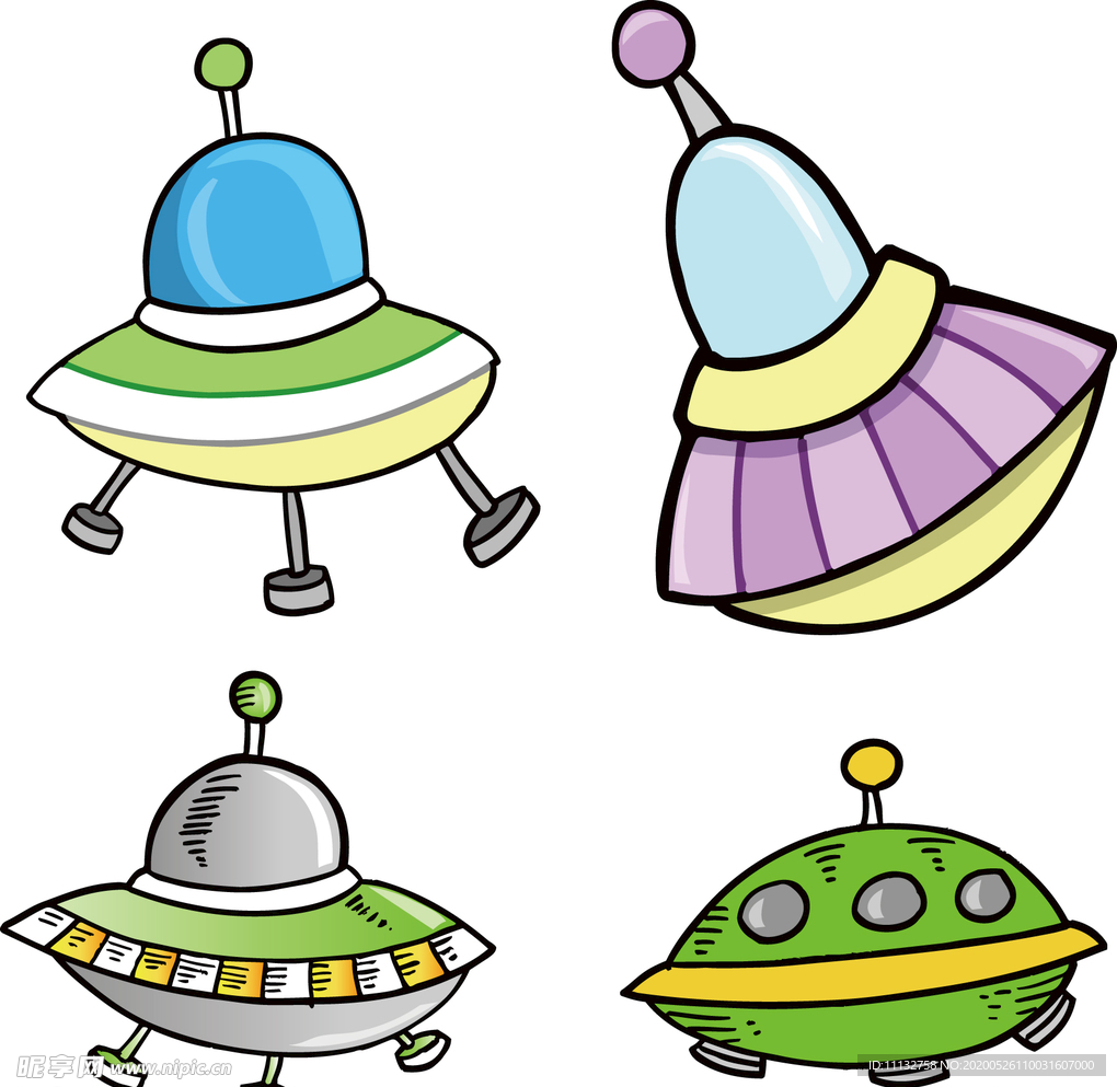 手绘卡通外星飞碟宇宙太空素材