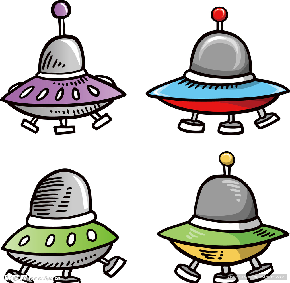 手绘卡通飞碟宇宙太空飞船元素