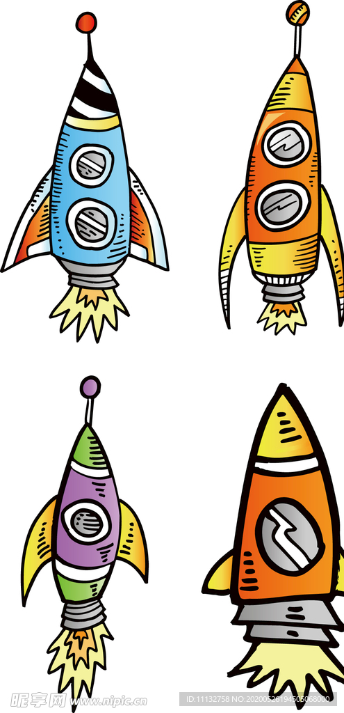 手绘卡通火箭彩绘宇宙飞船太空图