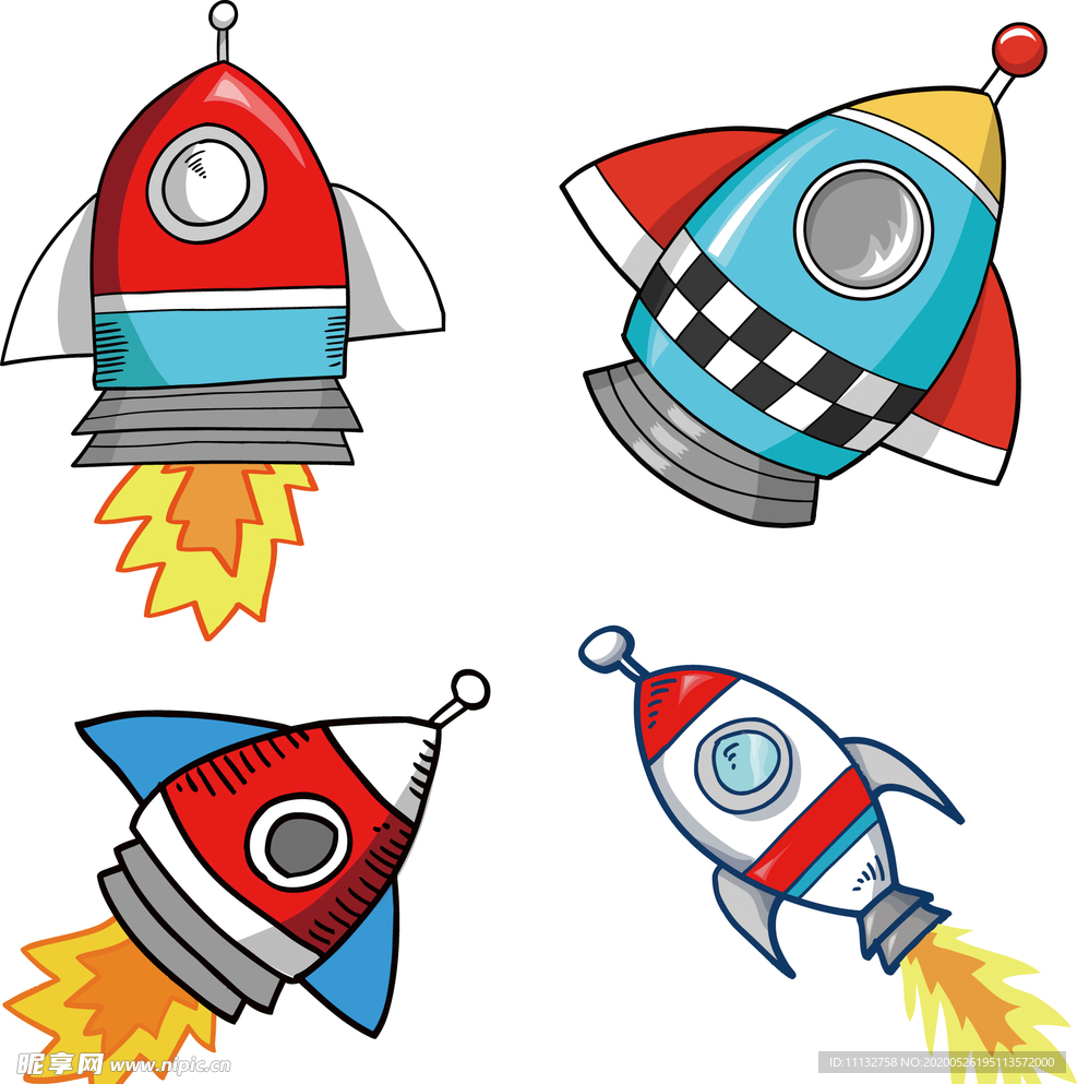 卡通儿童火箭航空器航天飞机