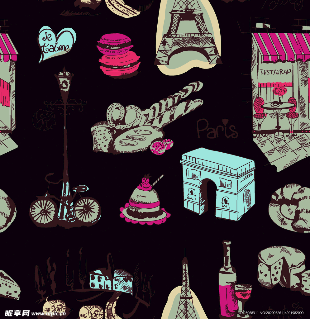 手绘卡通线条字母建筑