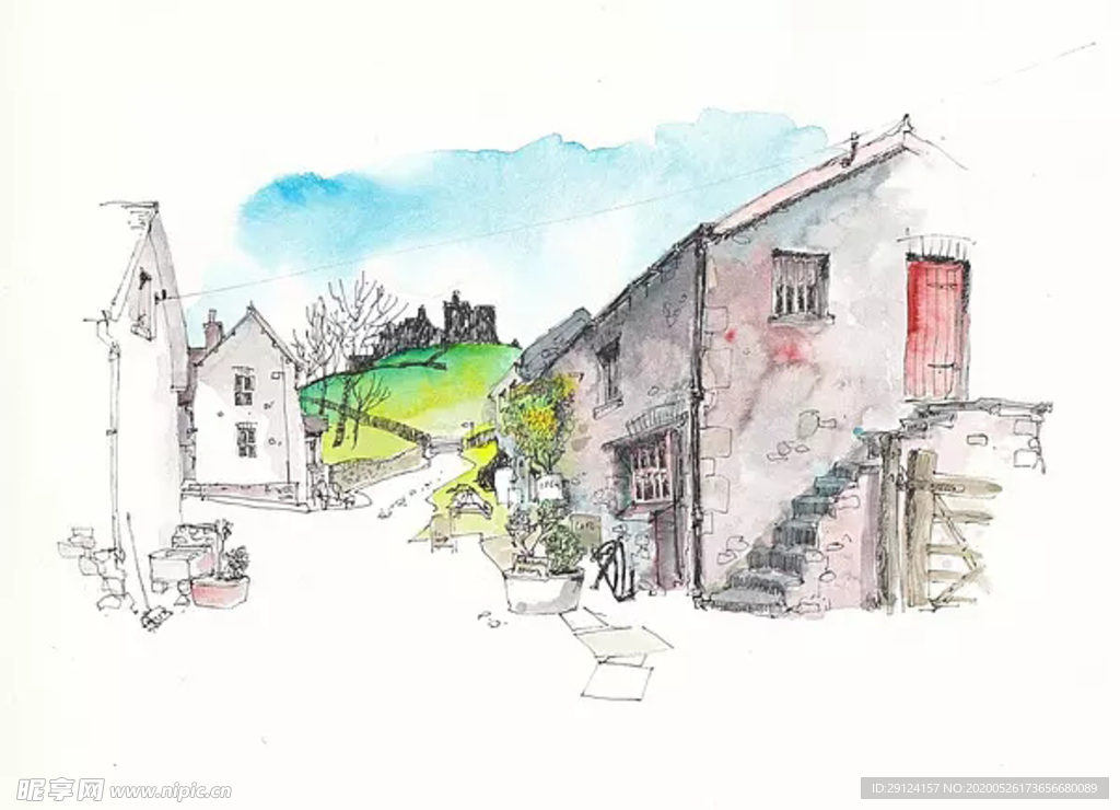 水彩建筑插画