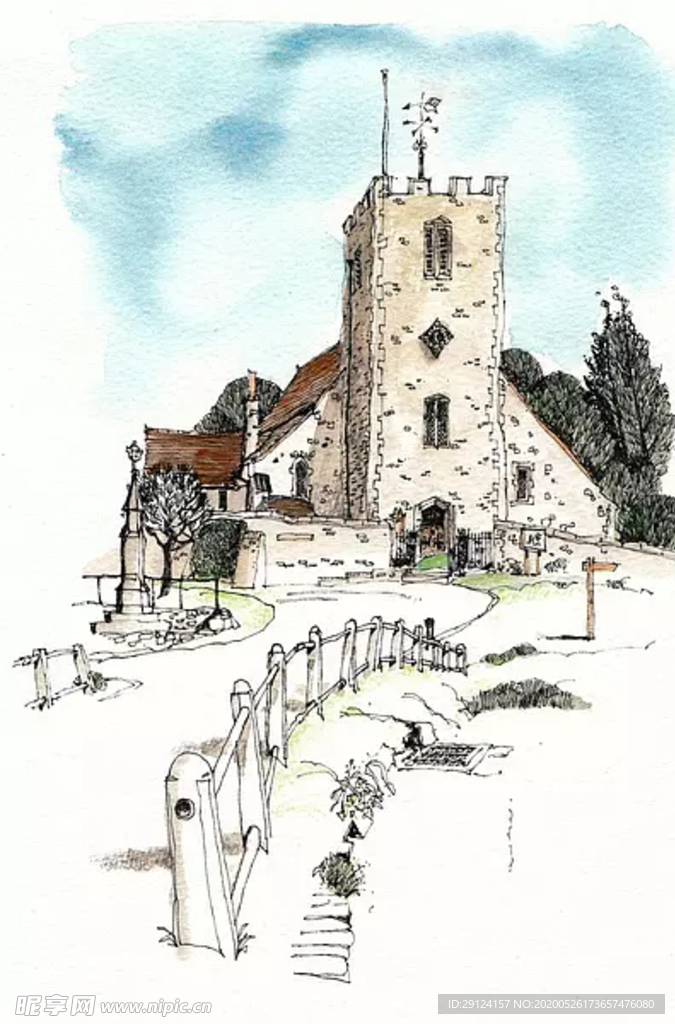 水彩建筑插画