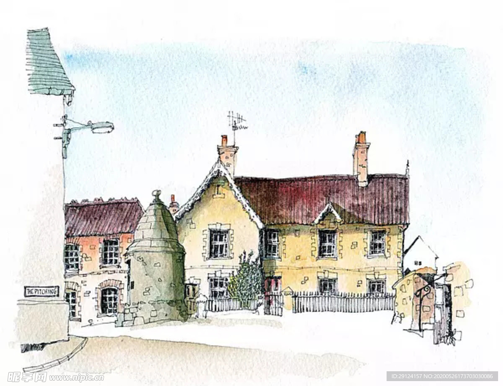 水彩建筑插画