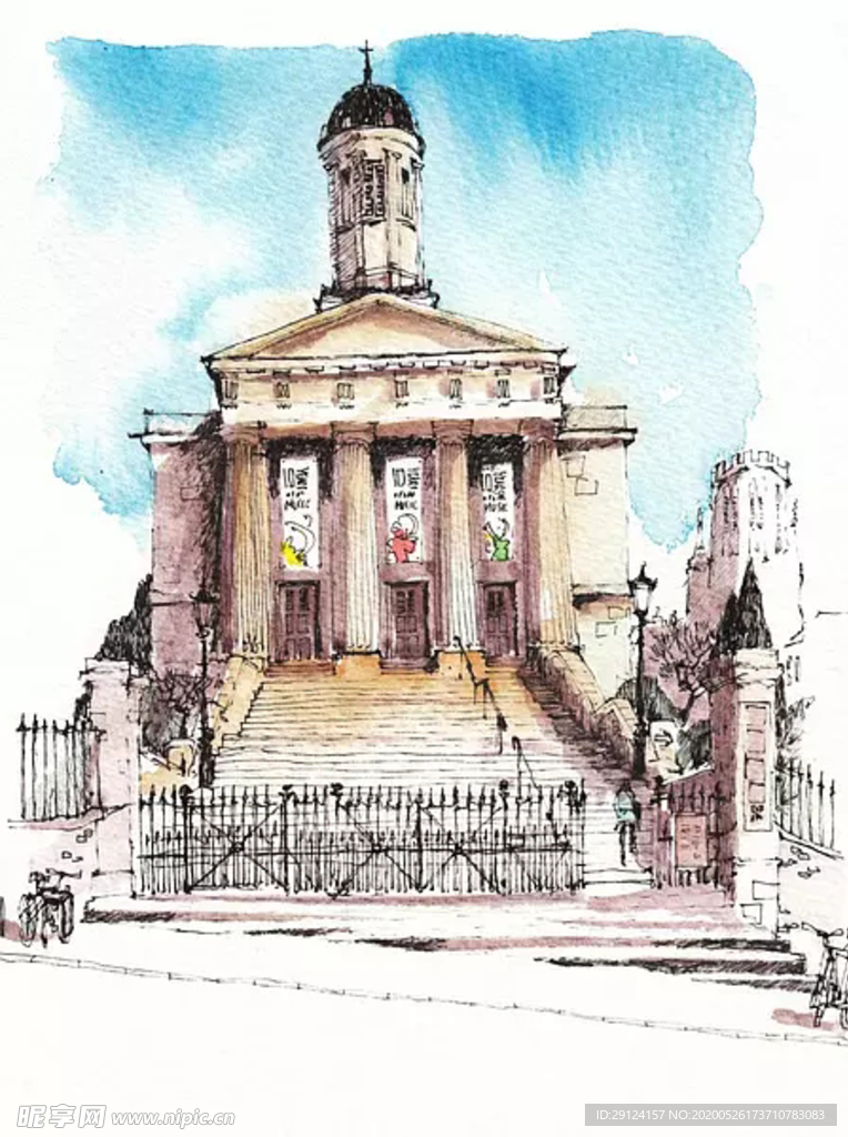 水彩建筑插画