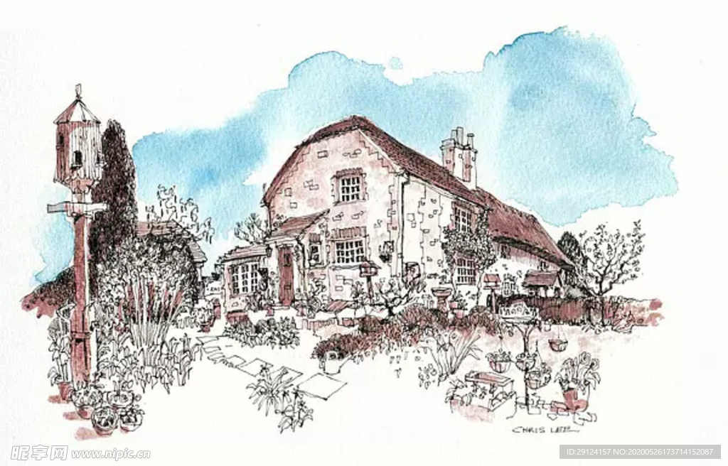 水彩建筑插画