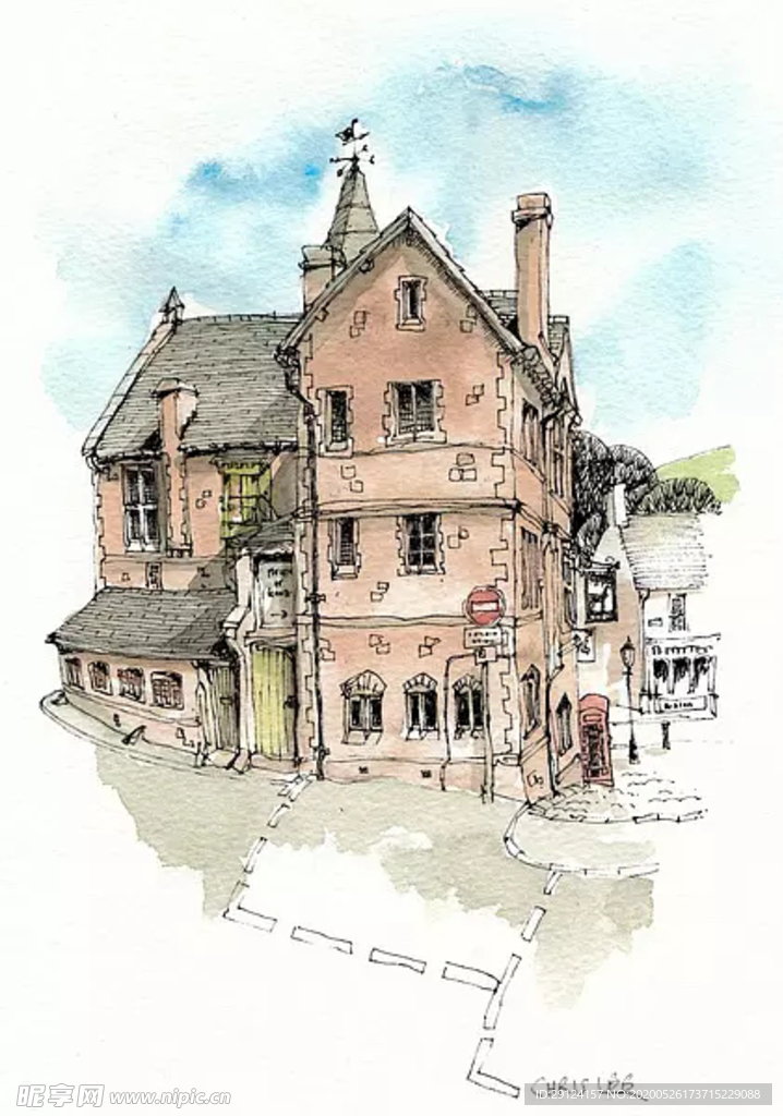 水彩建筑插画
