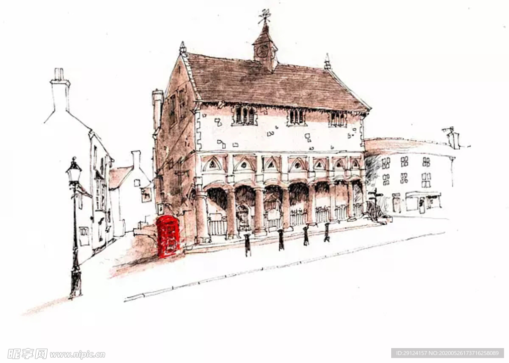 水彩建筑插画