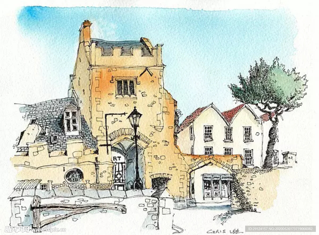 水彩建筑插画