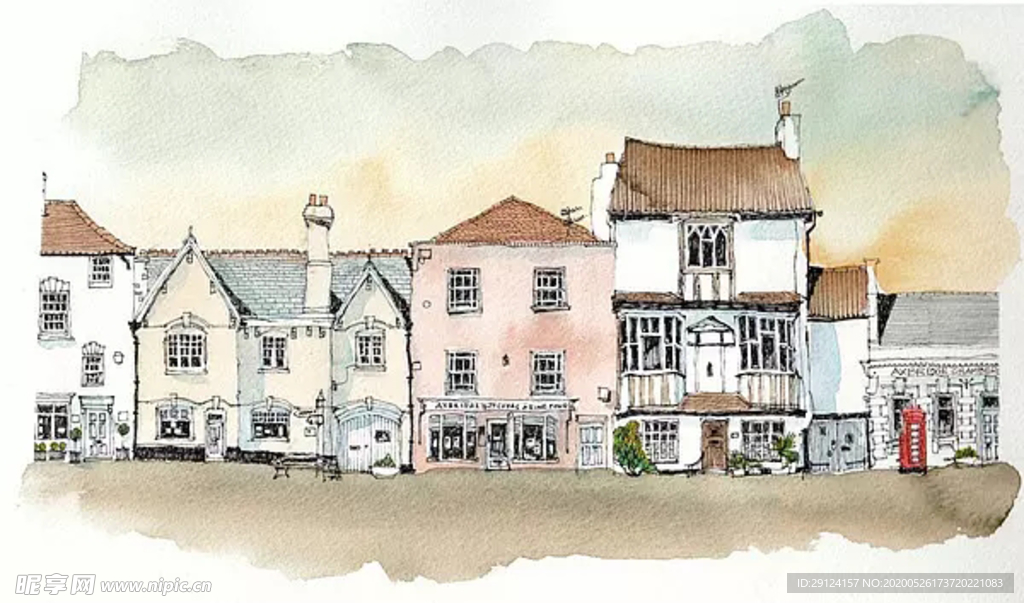 水彩建筑插画