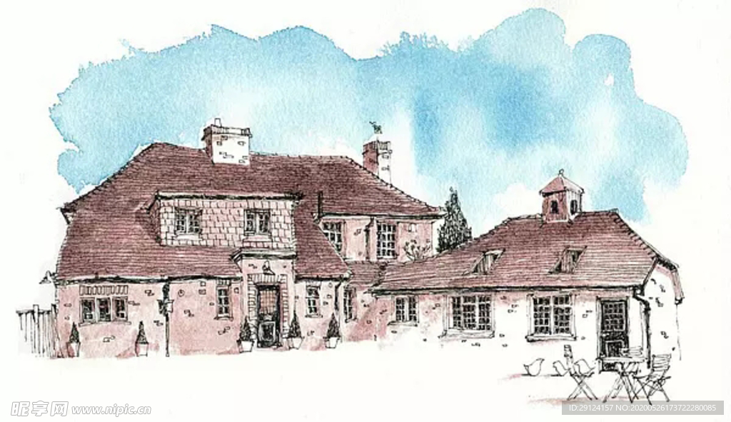 水彩建筑插画