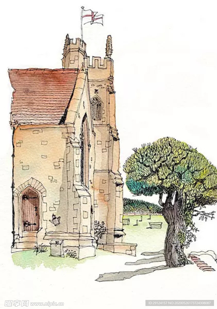 水彩建筑插画