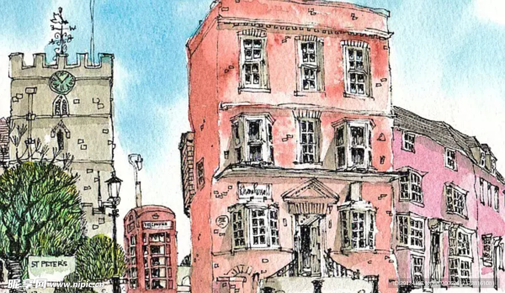 水彩建筑插画