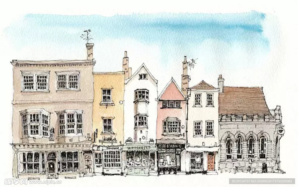 水彩建筑插画