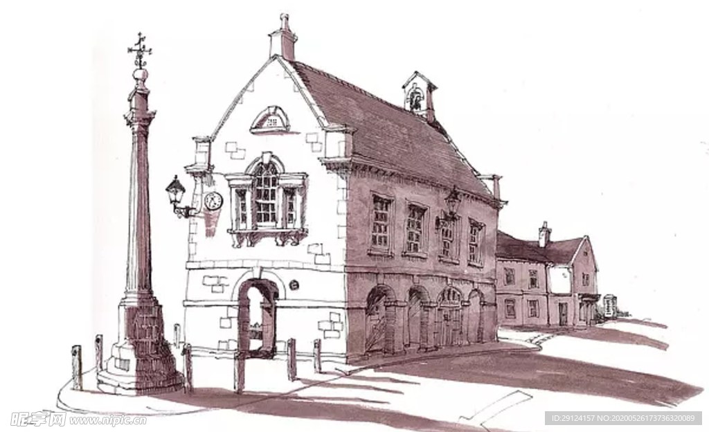 水彩建筑插画