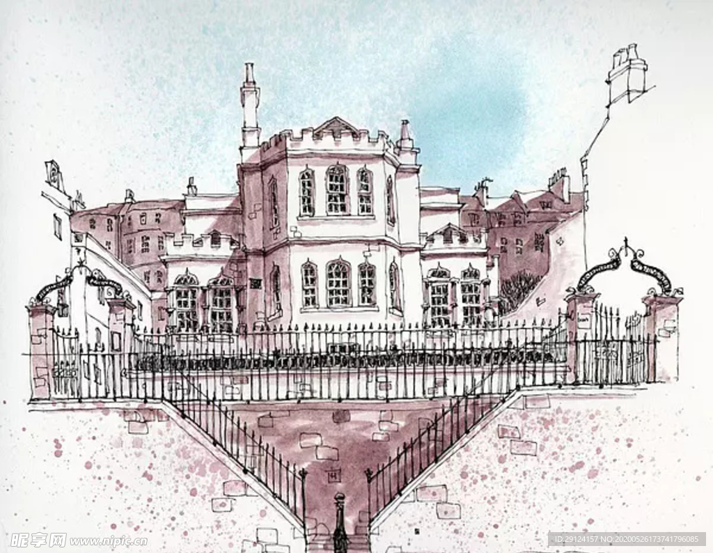 水彩建筑插画